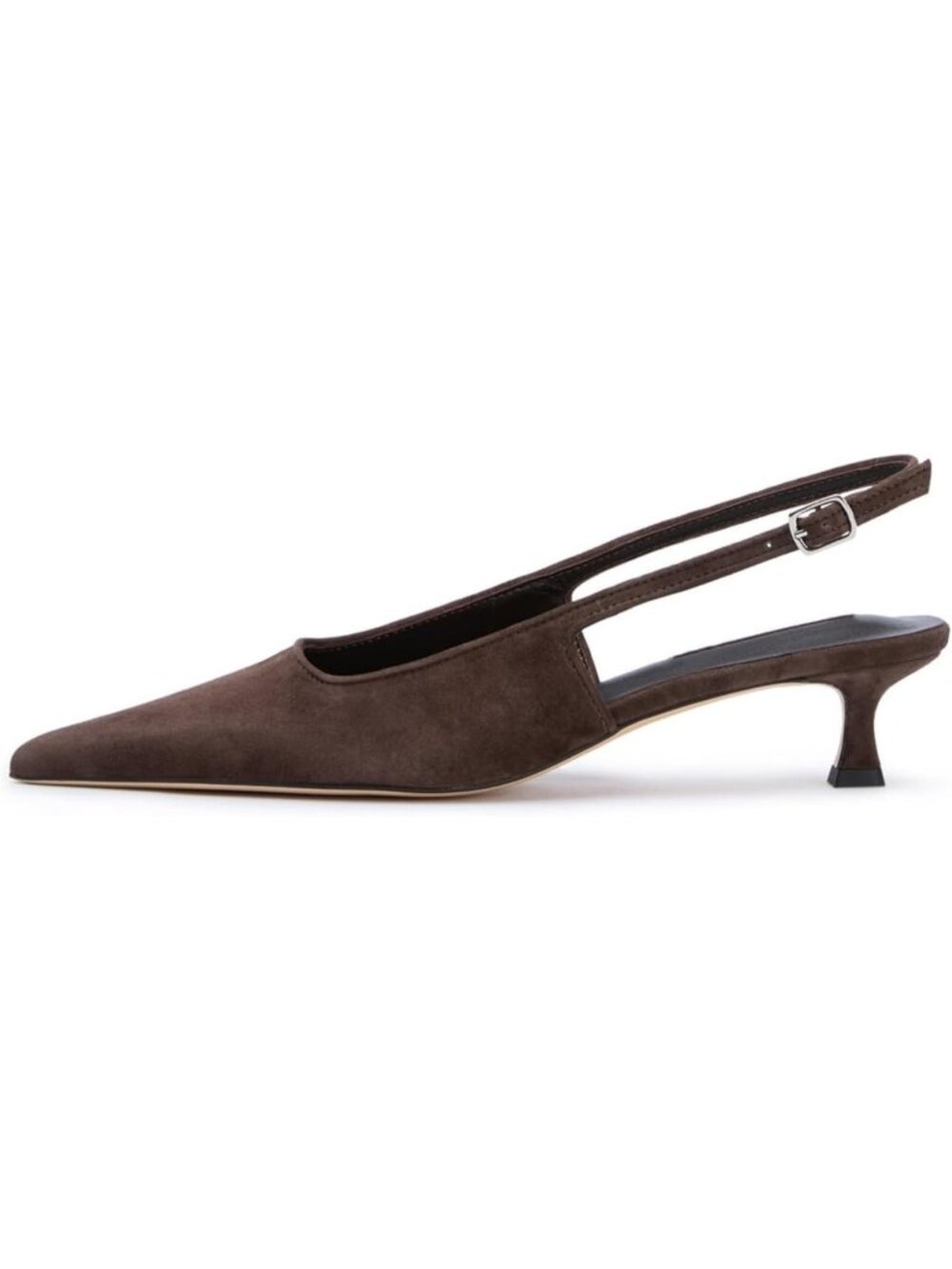 Women's Chocolate Slingback Kitten Heels Closed Pointed Toe Pumps Low Heel Shoes